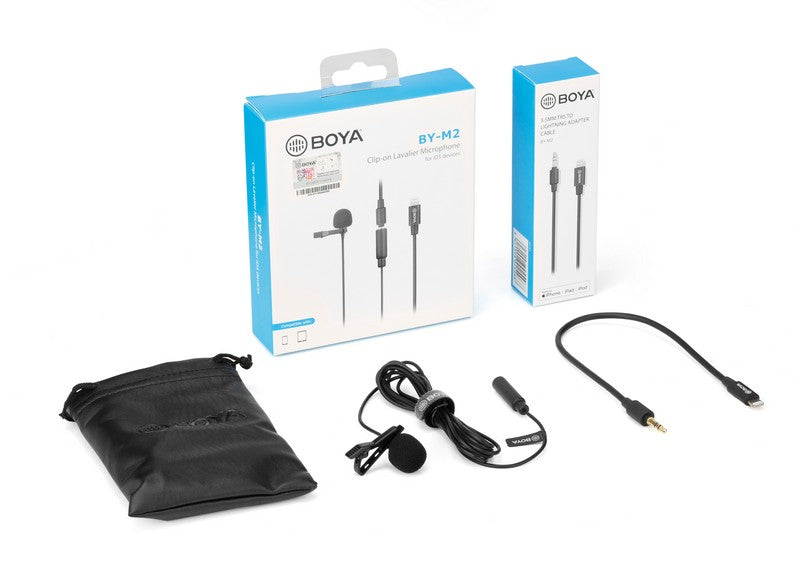 Stream Source BOYA BY-M2 Clip-on Lavalier Microphone for iOS devices iPhone iPad lightning port vlogs presentations recording interview recording audio shooting video package content