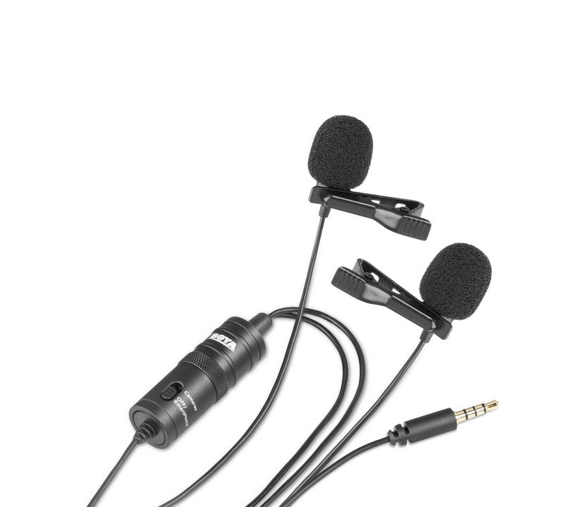 Stream Source BOYA Lavalier microphones dual omni-directional mic application mobile phone smartphone for interview purpose BY-M1DM close up