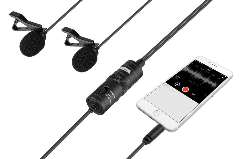 Stream Source BOYA Lavalier microphones dual omni-directional mic application mobile phone smartphone for interview purpose BY-M1DM connect with smartphone