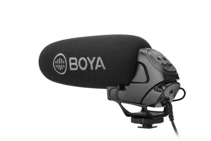Stream Source BOYA On-Camera Shotgun Microphone application filming YouTube video sound recording professional outdoor filming side view