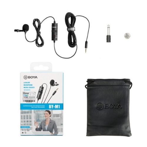 BOYA omni directional lavalier microphone BY-M1 for smartphone PC camera video use package content package box