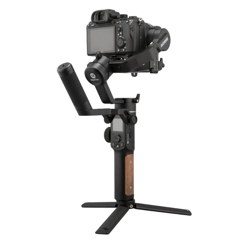 Feiyu AK2000S Gimbal Camera Stabilizer handheld three-exis for video mirrorless DSLR cameras cover back view with camera