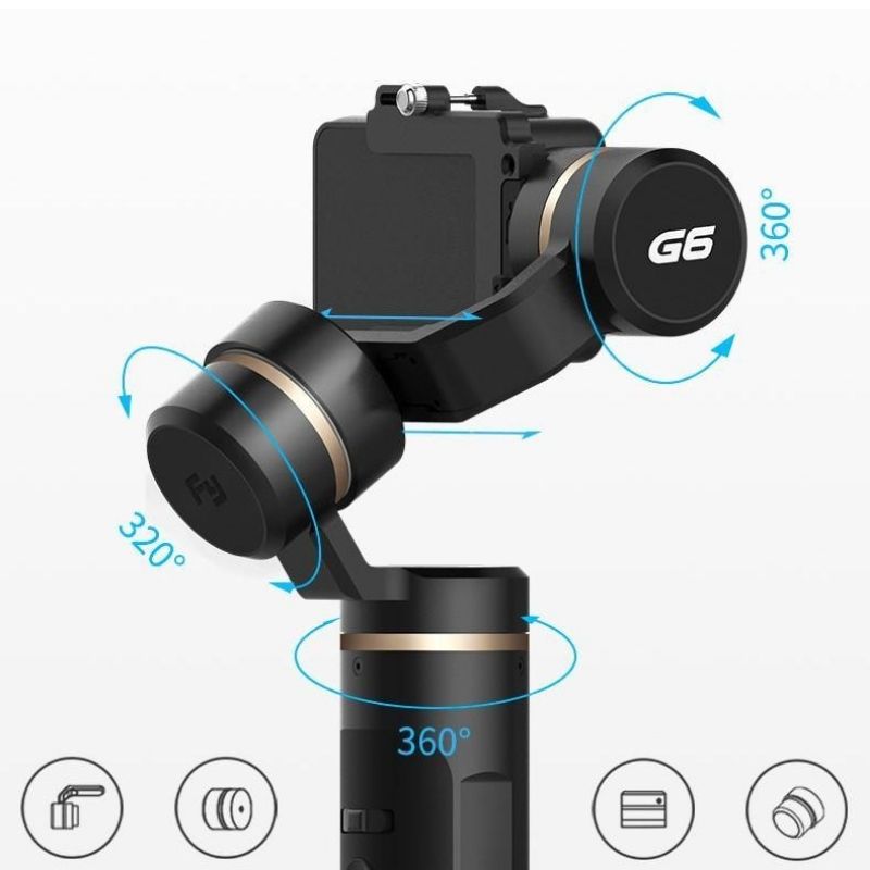 Feiyu G6 3-Axis Stabilized Handheld Gimbal for GoPro Hero 4/5/6 and Sony RX0 Cameras action cam close up