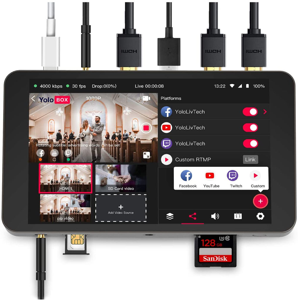 YoloLiv YoloBox Yololivbox Portable Live Stream Studio Broadcast Box with battery Wifi 4G Encoder 1080P HD video recording four in one 4-in-1 streaming gear on Facebook Youtube Twitch Capture card Switcher Studio DSLR Controller without OBS 直播 實況 直播專用 臉書直播 fb直播 直播設備 直播器 擷取盒 fb.gg